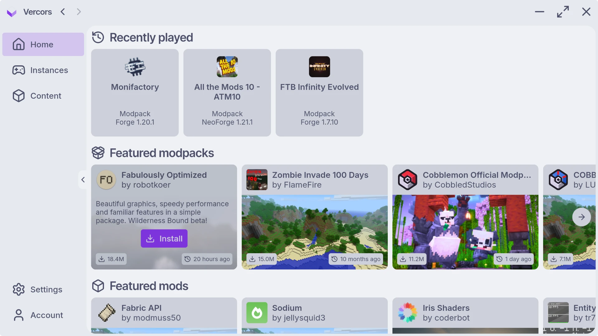 Vercors home screen